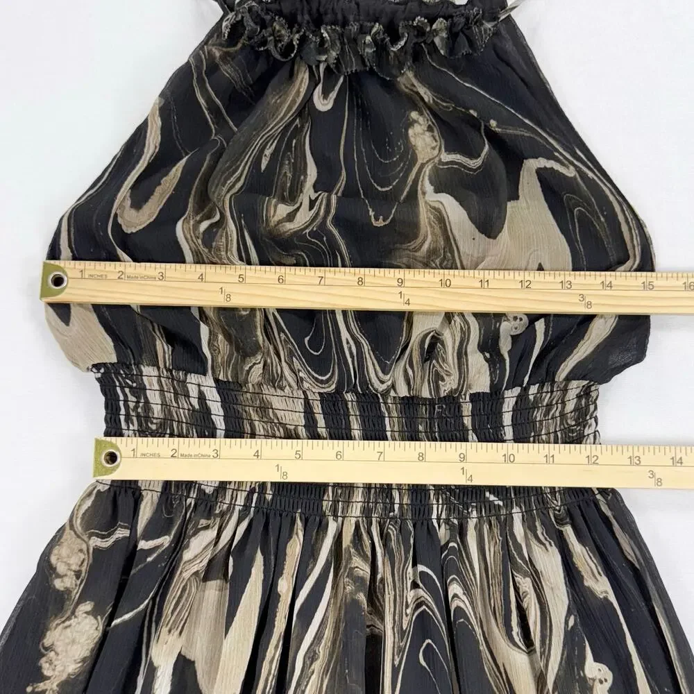 Banana Republic Marbled Halter Smocked Waist Maxi Dress Women's Small Black Tan